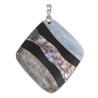 Shell Pendants, Abalone Shell Paper, with brass bail & Black Shell, Rhombus, platinum color plated, natural & crackle, 48x57x7mm, Hole:Approx 3x5mm, 10PCs/Bag, Sold By Bag