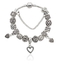 European Bracelet Zinc Alloy with brass chain Heart antique silver color plated nickel lead & cadmium free Sold By Strand