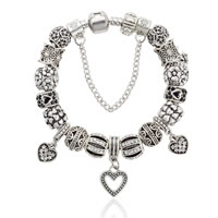 European Bracelet Zinc Alloy with brass chain Heart antique silver color plated & with rhinestone nickel lead & cadmium free Sold By Strand