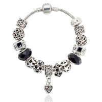 European Bracelet Zinc Alloy with brass chain & Crystal Heart antique silver color plated & enamel & faceted & with rhinestone nickel lead & cadmium free Sold By Strand