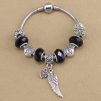 European Bracelet Zinc Alloy with brass chain & Crystal Wing Shape antique silver color plated & faceted nickel lead & cadmium free Sold By Strand