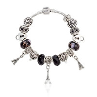 European Bracelet Zinc Alloy with brass chain & Crystal & Lampwork Eiffel Tower antique silver color plated & faceted & with rhinestone nickel lead & cadmium free Sold By Strand