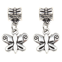 European Style Tibetan Style Dangle Beads, Butterfly, antique silver color plated, without troll, lead & cadmium free, 13x24x7mm, Hole:Approx 4mm, 10PCs/Bag, Sold By Bag