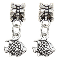European Style Zinc Alloy Dangle Beads Fish antique silver color plated without troll lead & cadmium free Approx 4mm Sold By Bag