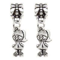 European Style Zinc Alloy Dangle Beads Girl antique silver color plated without troll lead & cadmium free Approx 4mm Sold By Bag
