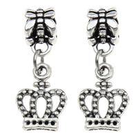 European Style Tibetan Style Dangle Beads, Crown, antique silver color plated, without troll, lead & cadmium free, 10x26x7mm, Hole:Approx 4mm, Inner Diameter:Approx 1mm, 10PCs/Bag, Sold By Bag