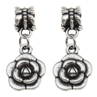 European Style Tibetan Style Dangle Beads, Flower, antique silver color plated, without troll, lead & cadmium free, 13x27x4mm, Hole:Approx 4mm, 10PCs/Bag, Sold By Bag