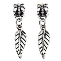 European Style Tibetan Style Dangle Beads, Leaf, antique silver color plated, without troll, lead & cadmium free, 7x30x7mm, Hole:Approx 4mm, 10PCs/Bag, Sold By Bag