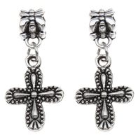 European Style Zinc Alloy Dangle Beads Cross antique silver color plated without troll lead & cadmium free Approx 4mm Sold By Bag