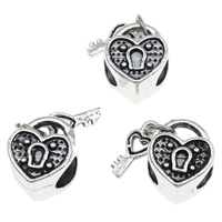 Tibetan Style European Beads, Lock and Key, antique silver color plated, without troll, lead & cadmium free, 10x13x8mm, Hole:Approx 4mm, 10PCs/Bag, Sold By Bag