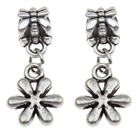 European Style Tibetan Style Dangle Beads, Flower, antique silver color plated, without troll, lead & cadmium free, 11x26x7mm, Hole:Approx 4mm, 10PCs/Bag, Sold By Bag