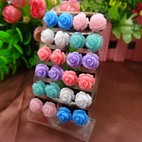 Resin Earring, Flower, platinum color plated, mixed colors, 12x12mm, 20Bags/Lot, 12Pairs/Bag, Sold By Lot