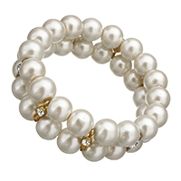 Glass Pearl Bracelet, with Tibetan Style, gold color plated, with rhinestone, 20x10mm, Length:Approx 7 Inch, 10Strands/Lot, Sold By Lot