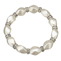Glass Pearl Bracelet, with rhinestone brass spacer, platinum color plated, 16.5x11mm, 3x6.5mm, Length:Approx 7 Inch, 10Strands/Lot, Sold By Lot