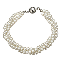 Glass Pearl Bracelet, Tibetan Style magnetic clasp, platinum color plated, 9x8mm, 16x10mm, Length:Approx 7.5 Inch, 10Strands/Lot, Sold By Lot