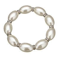 Glass Pearl Bracelet, with rhinestone brass spacer, platinum color plated, 20x13mm, 3x6.5mm, Length:Approx 7.5 Inch, 10Strands/Lot, Sold By Lot
