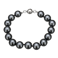 Glass Pearl Bracelet, Tibetan Style magnetic clasp, platinum color plated, 9.5x10mm, 12x8mm, Length:Approx 7.5 Inch, 10Strands/Lot, Sold By Lot