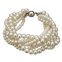 Glass Pearl Bracelet, Tibetan Style magnetic clasp, platinum color plated, 25x8mm, 13x14x6mm, Length:Approx 7 Inch, 10Strands/Lot, Sold By Lot