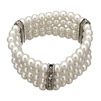 Glass Pearl Bracelet, with rhinestone brass spacer, platinum color plated, 27x4x7mm, 25x6mm, Length:Approx 6.5 Inch, 10Strands/Lot, Sold By Lot