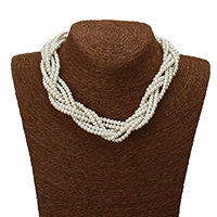 Perlas de vidrio collar, aleación de cinc cierre de langosta, con 2.5lnch extender cadena, chapado en color de platina, 22x8mm, longitud aproximado 15.5 Inch, 5Strandsfilamento/Grupo, Vendido por Grupo