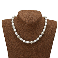 Perlas de vidrio collar, con espaciador de latón de diamantes de imitación, aleación de cinc cierre de langosta, chapado en color de platina, 13x9mm, 9x10mm, longitud:aproximado 18 Inch, 5Strandsfilamento/Grupo, Vendido por Grupo