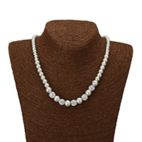 perle de verre collier, avec Strass perle de Pave d'argile, Alliage de zinc fermoir homard, Placage de couleur platine, 9x10mm, 10x10mm, Longueur:Environ 17 pouce, 10Strandstoron/lot, Vendu par lot