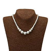 Perlas de vidrio collar, aleación de cinc cierre de langosta, con 2lnch extender cadena, chapado en color de platina, abalorios graduados, 5.5-13x6-14mm, longitud:aproximado 18 Inch, 10Strandsfilamento/Grupo, Vendido por Grupo