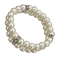 Bracelet perle de verre, avec entretoise laiton strass, Placage de couleur platine, 3.5x17.5x7mm, 7x8mm, Longueur:Environ 7 pouce, 10Strandstoron/lot, Vendu par lot