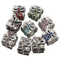 Tibetan Style European Beads, gift shape, antique silver color plated, without troll & with rhinestone, more colors for choice, nickel, lead & cadmium free, 10x11x11mm, Hole:Approx 6mm, 100PCs/Lot, Sold By Lot