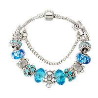 European Bracelet Zinc Alloy with brass chain & Crystal & Lampwork antique silver color plated & faceted & with rhinestone nickel lead & cadmium free Sold By Strand