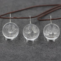 Glass Globe Necklace, Cowhide, with Glass & Tibetan Style, Round, platinum color plated, with dandelion seeds & different styles for choice, 20mm, Length:Approx 16.5 Inch, 3Strands/Lot, Sold By Lot