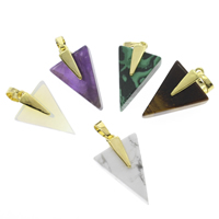 Gemstone Pendants Jewelry, with Brass, Triangle, gold color plated, Grade AAA, 17x27x10mm-19x29x11mm, Hole:Approx 3x5mm, 10PCs/Bag, Sold By Bag