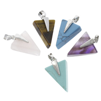 Gemstone Pendants Jewelry, with Brass, Triangle, platinum color plated, Grade AAA, 17x27x10mm-19x29x11mm, Hole:Approx 3x5mm, 10PCs/Bag, Sold By Bag