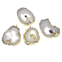 Natural Agate Druzy Pendant, Ice Quartz Agate, with brass bail & Gemstone, Nuggets, gold color plated, druzy style, Grade AAA, 42x52x10mm-50x62x13mm, Hole:Approx 4x5mm, 10PCs/Bag, Sold By Bag
