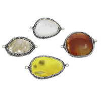 Agate Connector, Mixed Agate, with Rhinestone Clay Pave & Brass, platinum color plated, 1/1 loop, Grade AAA, 22x40x6mm-32x45x7mm, Hole:Approx 2mm, 10PCs/Bag, Sold By Bag