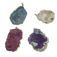 Natural Agate Druzy Pendant, Ice Quartz Agate, with brass bail, Nuggets, gold color plated, druzy style, mixed colors, Grade AAA, 33x40x10mm-45x52x17mm, Hole:Approx 3x5mm, 10PCs/Bag, Sold By Bag