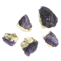 Natural Amethyst Beads, Nuggets, gold color plated, Grade AAA, 15x16x18mm-33x26x22mm, Hole:Approx 3mm, 10PCs/Bag, Sold By Bag