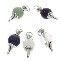 Gemstone Pendants Jewelry, with Brass, platinum color plated, Grade AAA, 18x41mm, Hole:Approx 8mm, 10PCs/Bag, Sold By Bag