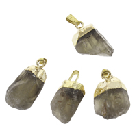 Smoky Quartz Pendant, with brass bail, gold color plated, natural, Grade AAA, 10x16x12mm-15x25x10mm, Hole:Approx 2x4mm, 10PCs/Bag, Sold By Bag