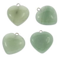 Green Aventurine Pendant, with brass bail, Heart, platinum color plated, Grade AAA, 20x22x7mm, Hole:Approx 2mm, Approx 10PCs/Bag, Sold By Bag