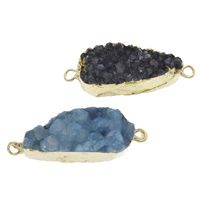 Druzy Connector, Ice Quartz Agate, with Brass, Teardrop, gold color plated, natural & druzy style & 1/1 loop, mixed colors, Grade AAA, 16x45x10mm-17x47x13mm, Hole:Approx 3mm, 10PCs/Bag, Sold By Bag