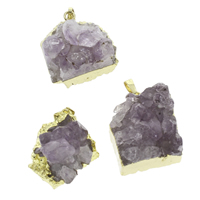 Natural Agate Druzy Pendant, Ice Quartz Agate, with brass bail, Nuggets, gold color plated, druzy style, purple, Grade AAA, 25x30x23mm-27x33x25mm, Hole:Approx 5x6mm, 10PCs/Bag, Sold By Bag