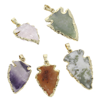 Gemstone Pendants Jewelry, with brass bail, gold color plated, Grade AAA, 30x42x18mm-35x52x24mm, Hole:Approx 4x5mm, 10PCs/Bag, Sold By Bag