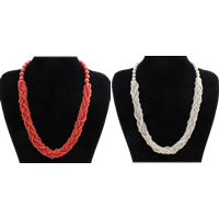 Natürliche Koralle Halskette, Messing Federring Verschluss, Kumihimo, keine, 18x10mm, verkauft per ca. 21 ZollInch Strang