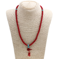 Natural Coral Necklace with Turquoise Calabash Length Approx 19.5 Inch Sold By Set