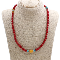 Coral natural collar, con Ágata amarilla & aleación de zinc, chapado en color de plata antigua, Rojo, 8x10mm, Vendido para aproximado 19.5 Inch Sarta
