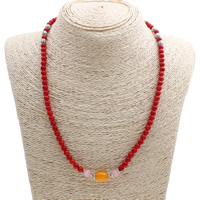 Natural Coral Necklace with Yellow Agate & Zinc Alloy antique silver color plated Sold Per Approx 19.5 Inch Strand
