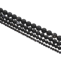 Natürliche schwarze Achat Perlen, Streifen Achat, rund, verschiedene Größen vorhanden, schwarz, Bohrung:ca. 1mm, Länge ca. 15 ZollInch, verkauft von Tasche