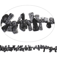 Edelstein-Span, Schneeflocke Obsidian, Klumpen, 8x16x5mm-12x22x9mm, Bohrung:ca. 1mm, Länge ca. 15 ZollInch, 5SträngeStrang/Tasche, ca. 98PCs/Strang, verkauft von Tasche