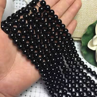 Turmalin Perle, rund, natürlich, Oktober Birthstone & verschiedene Größen vorhanden, schwarz, Grade A, Bohrung:ca. 1-2mm, verkauft per ca. 15 ZollInch Strang